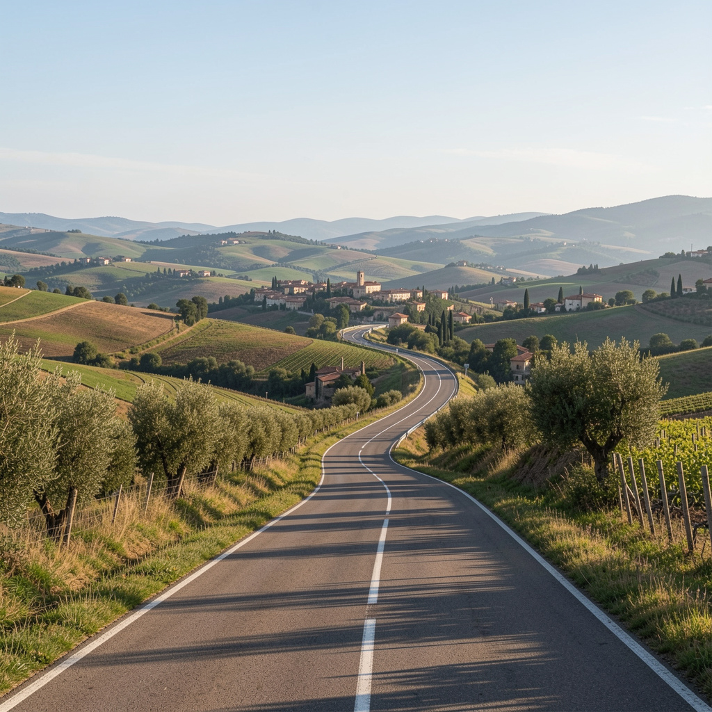 Strade e paesaggi delle Marche in direzione di Fermo